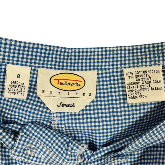 Gingham Blue & white  Check Cropped Picnic PANTS Size 8 petites Talbot - Picture 2 of 16